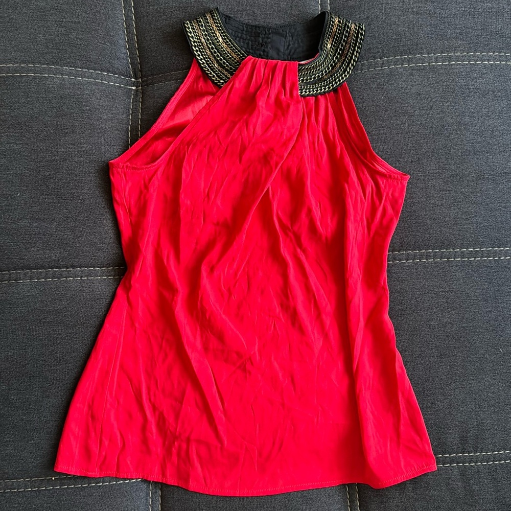 Cache Beaded Cowl Neck Top In Red Xs - image 1